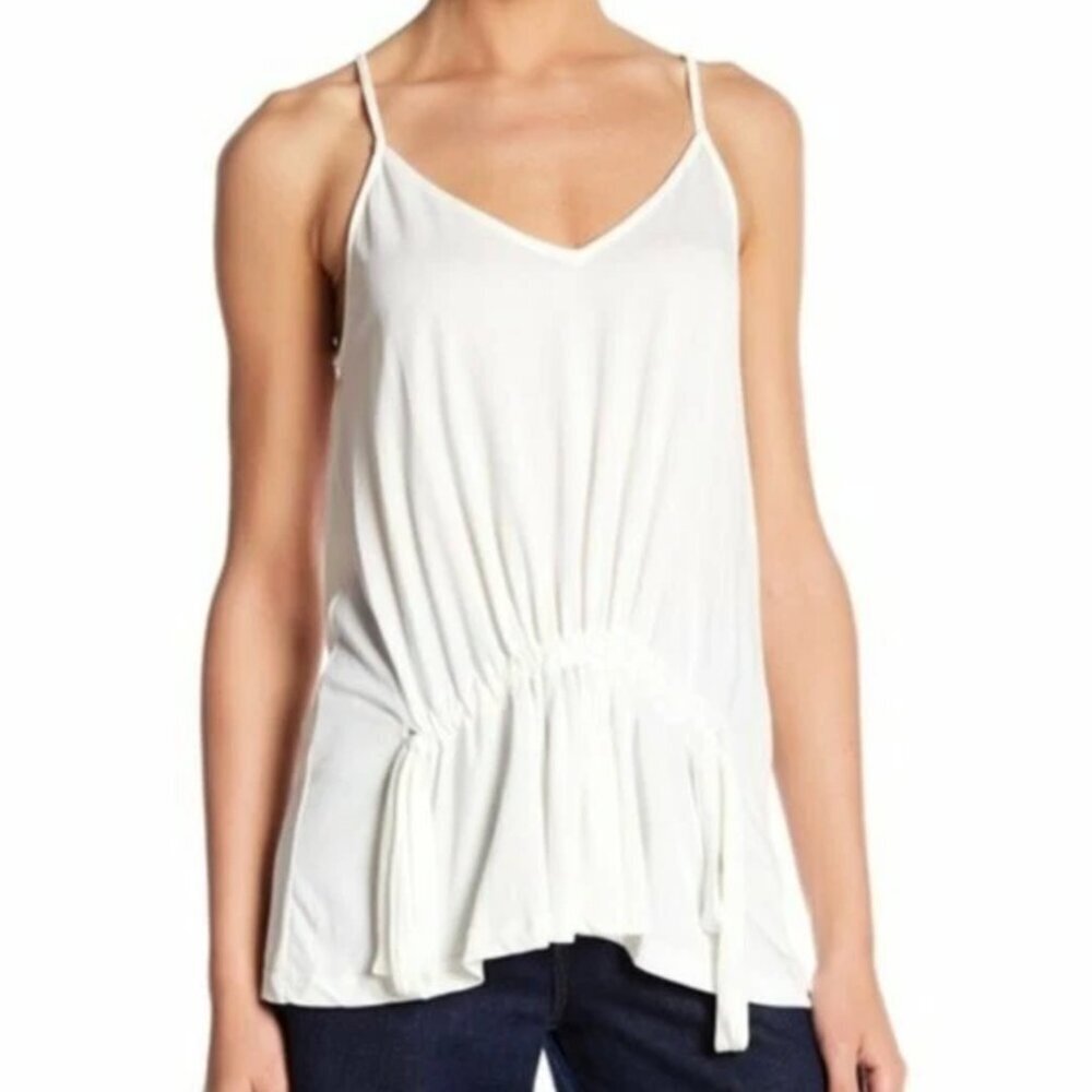 LUSH Front Drawstring Cami Solid Cream Ivory Bow Sleeveless Modal Rayon Tank Top